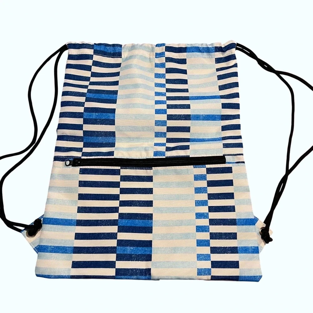 Scout Drawstring Backpack Unisex OS Blue White Geometric Stripe Cinch Bag Pocket